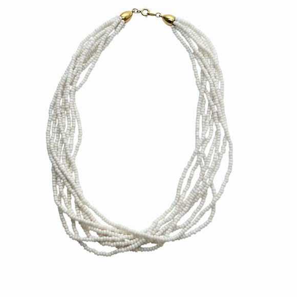 Vintage Trifari TM Necklace White Glass Seed Bead Multi Strand Bohemian Beauty - Picture 7 of 10